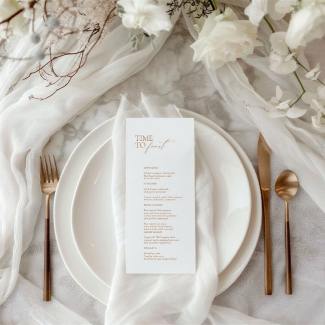 Elegant White Modern "Time To Feast" Wedding Menu (Elegant White Modern "Time To Feast" Wedding Menu)