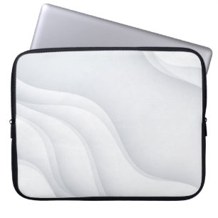 Elegant White Monochrome Abstract Waves Laptop Sleeve