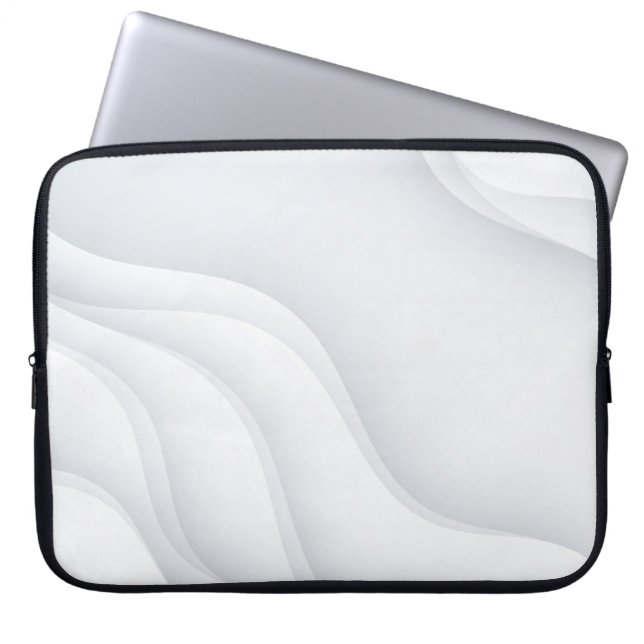 Elegant White Monochrome Abstract Waves Laptop Sleeve (Front)