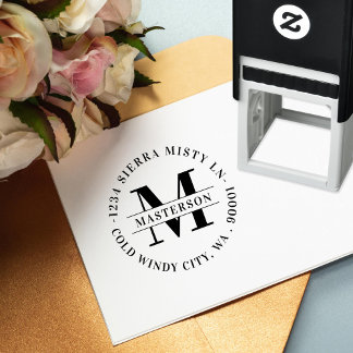 Elegant White Monogram Circular Return Address Self-inking Stamp