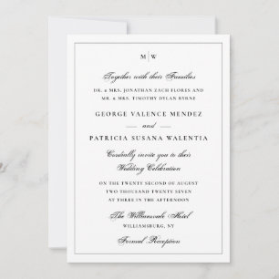 Elegant White Monogram Classic Wedding Invitation