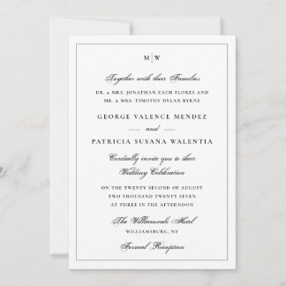 Elegant White Monogram Classic Wedding Invitation