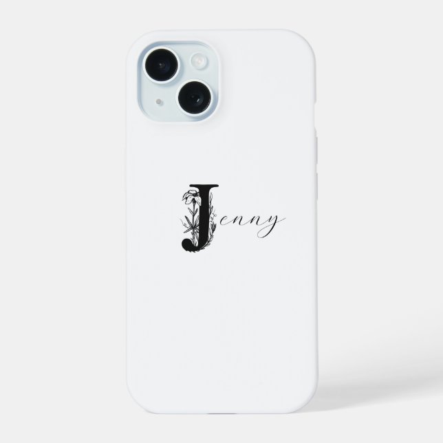 ELEGANT WHITE MONOGRAM NAME WITH FLORAL J INITIAL iPhone 15 CASE (Back)