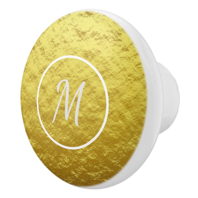 Elegant White Monogram on Gold Background Ceramic Knob (Right)