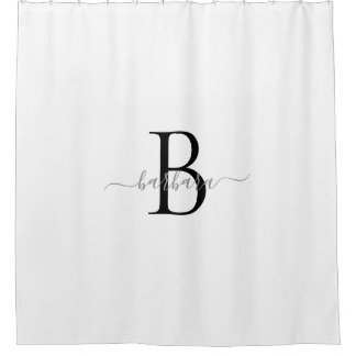 Elegant White Monogram Script Name Shower Curtain