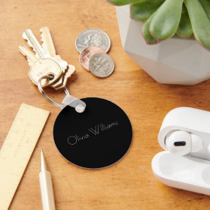 Elegant White Monogram   Stylish Modern Minimalist Key Ring