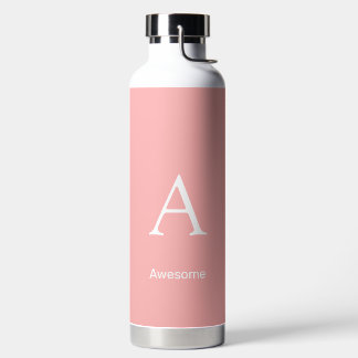 Elegant White Monogram & Text on Light Coral Pink Water Bottle
