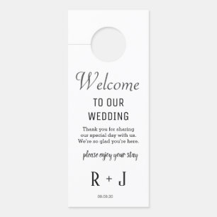 Elegant White Monogram Wedding Hotel Initial Door Hanger