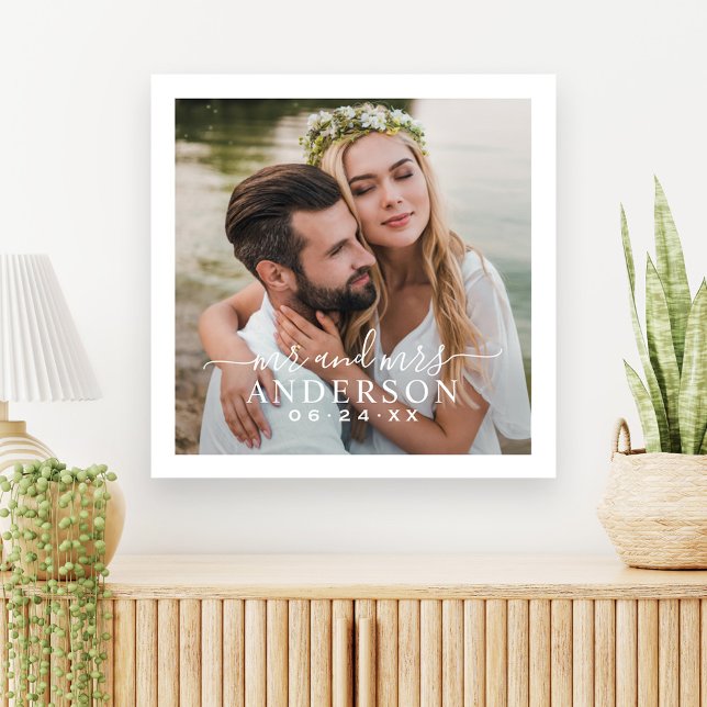 Elegant White Mr and Mrs Monogram Photo Wedding Canvas Print (Creator Uploaded)