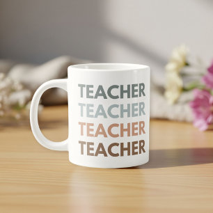 Elegant White Mug with 'Teacher' in Pastel Colors