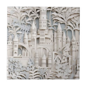 Elegant White Mythical Fantasy Castle  Tile