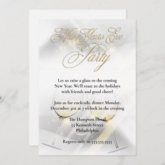 Elegant White New Years Eve Party Invitation (Front/Back)