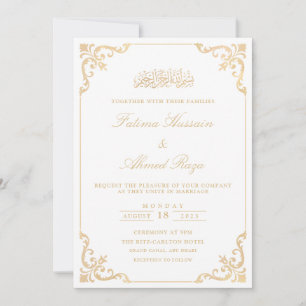 Elegant White Nikah Islamic Muslim Wedding Invitation