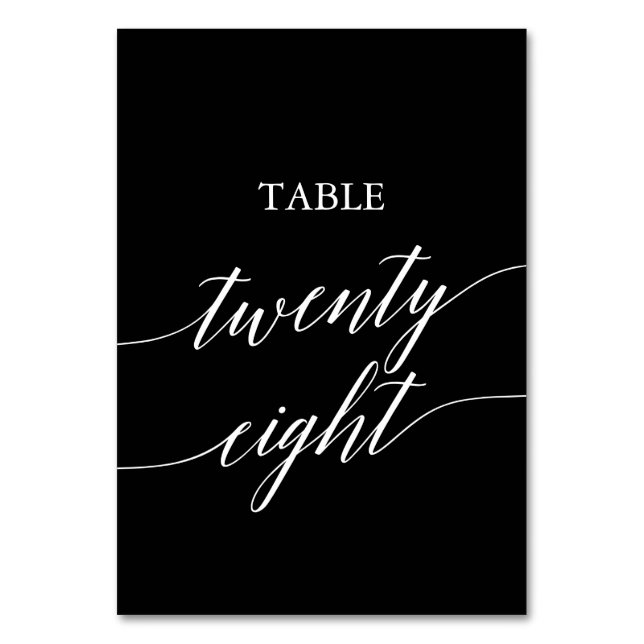 Elegant White on Black Calligraphy Table 28 Number (Front)