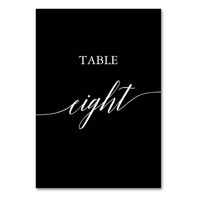 Elegant White on Black Calligraphy Table Eight Number (Front)