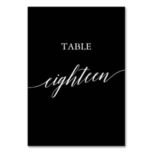 Elegant White on Black Calligraphy Table Eighteen Number
