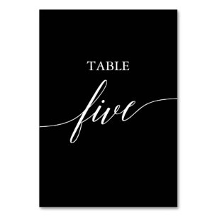 Elegant White on Black Calligraphy Table Five Table Number
