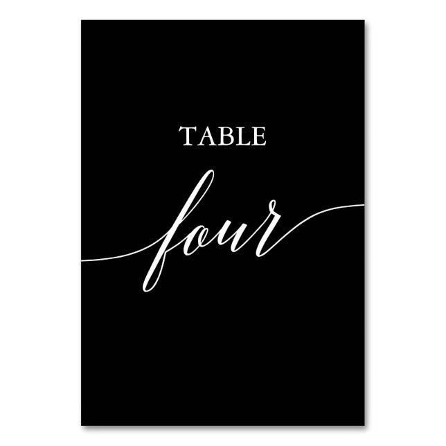Elegant White on Black Calligraphy Table Four Number (Front)