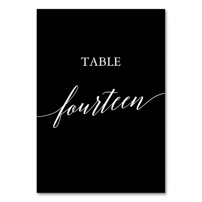 Elegant White on Black Calligraphy Table Fourteen Number (Front)