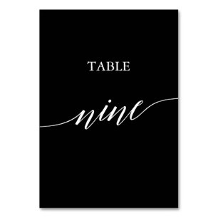 Elegant White on Black Calligraphy Table Nine Number