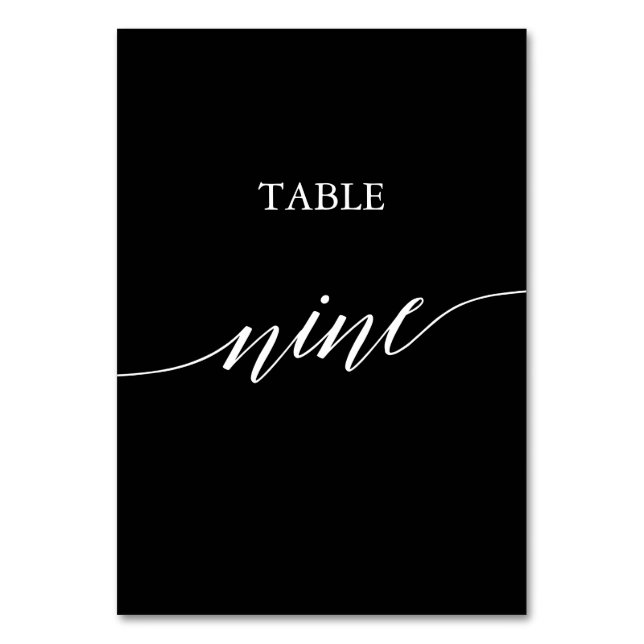 Elegant White on Black Calligraphy Table Nine Table Number (Front)
