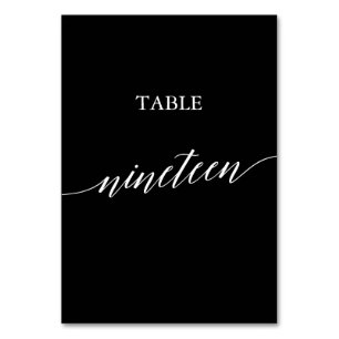 Elegant White on Black Calligraphy Table Nineteen Number