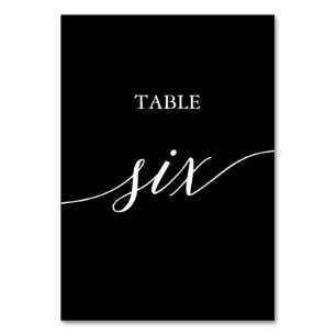 Elegant White on Black Calligraphy Table Six Number