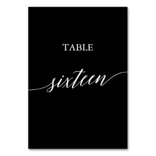 Elegant White on Black Calligraphy Table Sixteen Table Number