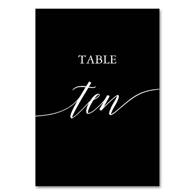 Elegant White on Black Calligraphy Table Ten Table Number (Front)