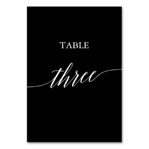 Elegant White on Black Calligraphy Table Three Number