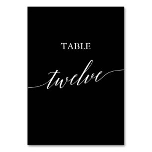 Elegant White on Black Calligraphy Table Twelve Table Number