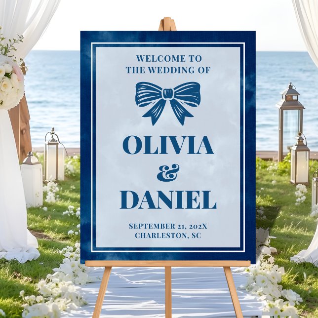 Elegant White on Navy Welcome Sign (Creator Uploaded)