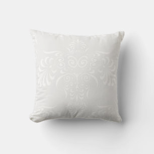 Elegant white on Pale Warm Grey Damask Style Cushion