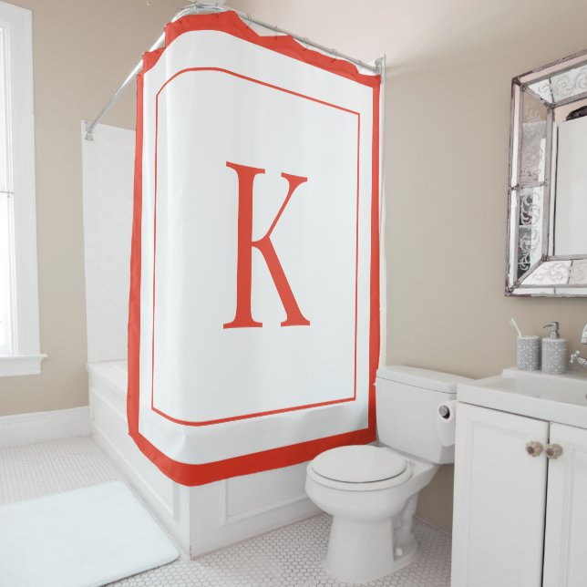 Elegant White & Orange Initial Monogram  Shower Curtain (In Situ)
