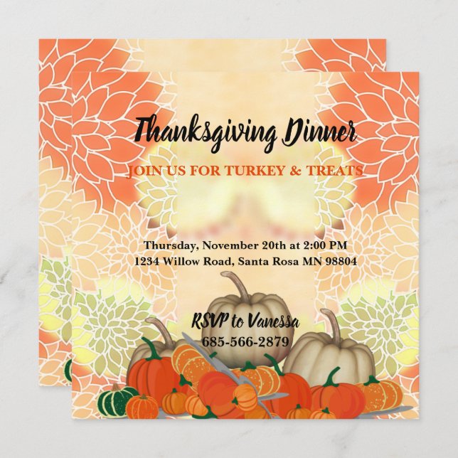 Elegant White Orange Pumpkins Fall Thanksgiving Invitation (Front/Back)