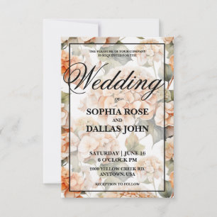 Elegant white orange watercolor floral Wedding Invitation