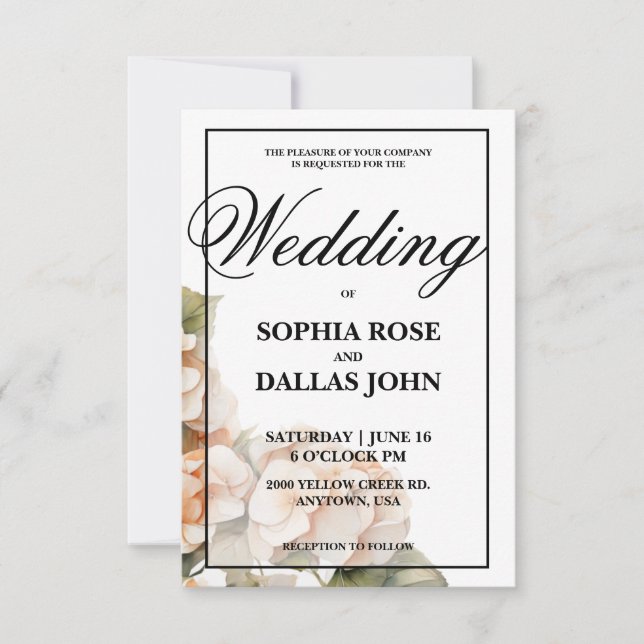 Elegant white orange watercolor floral Wedding Invitation (Front)