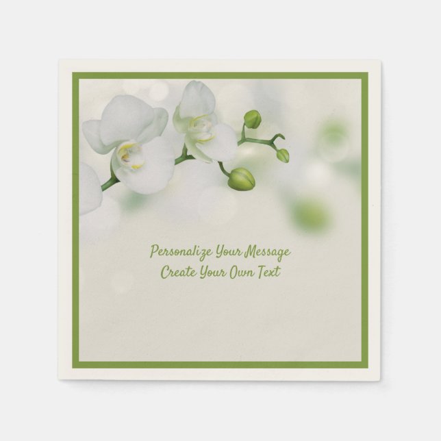 Elegant White Orchard Flowers Personalise Napkin (Front)