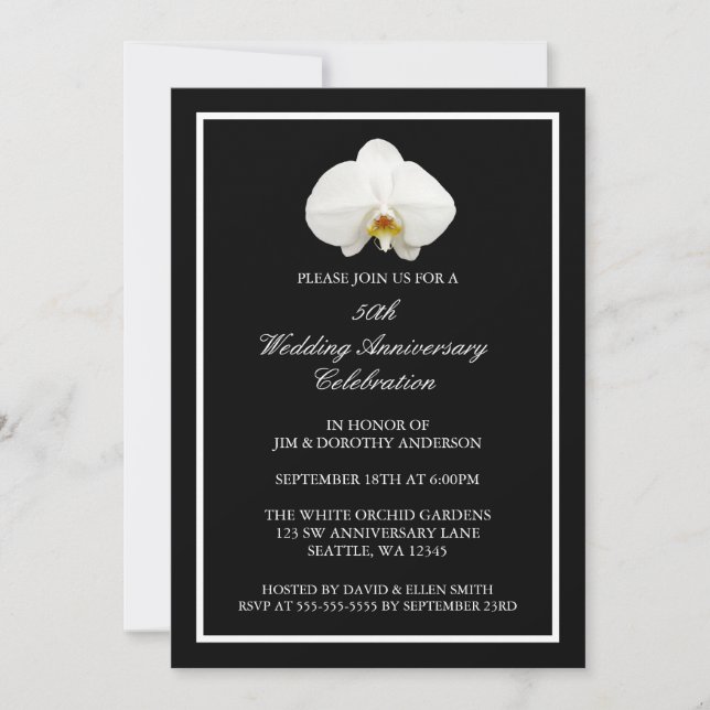 Elegant White Orchid 50th Wedding Anniversary Invitation (Front)