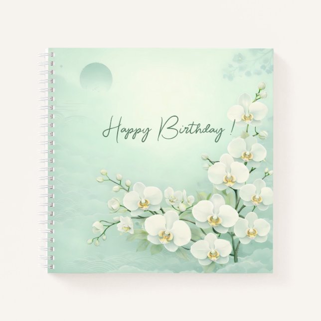 Elegant White Orchid Birthday  Notebook (Front)