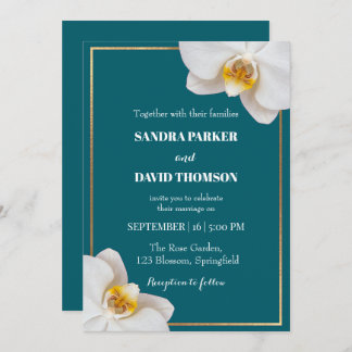elegant white orchid blooms wedding invitation