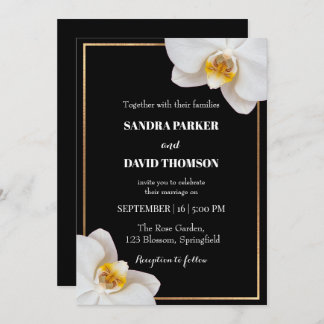 elegant white orchid blooms wedding invitation