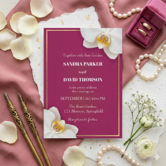 elegant white orchid blooms wedding invitation