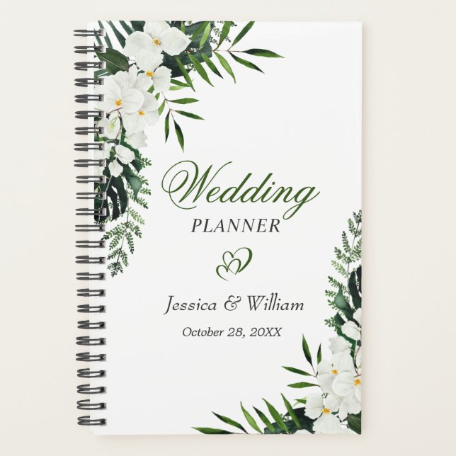 Elegant White Orchid Bohemian Floral Wedding Planner (Front)