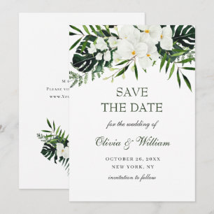 Elegant White Orchid Bohemian Greenery Wedding Save The Date