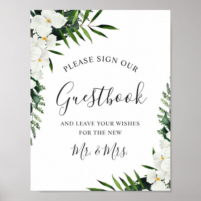 Elegant White Orchid Bohemian Sign Our Guestbook (Front)