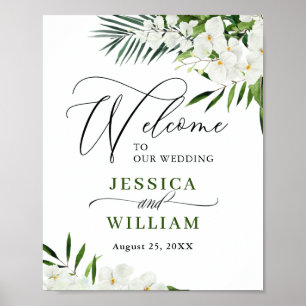 Elegant White Orchid Bohemian Wedding Welcome Sign