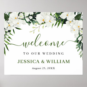 Elegant White Orchid Bohemian Wedding Welcome Sign