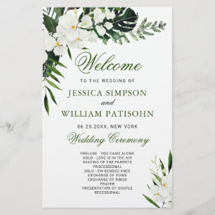 Elegant White Orchid Boho Wedding Ceremony Program
