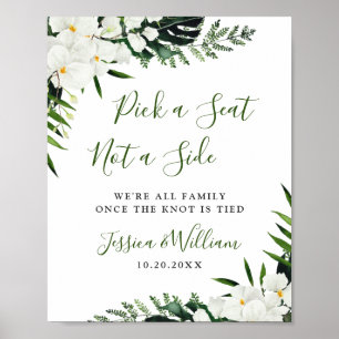 Elegant White Orchid Boho Wedding Ceremony Seating Poster